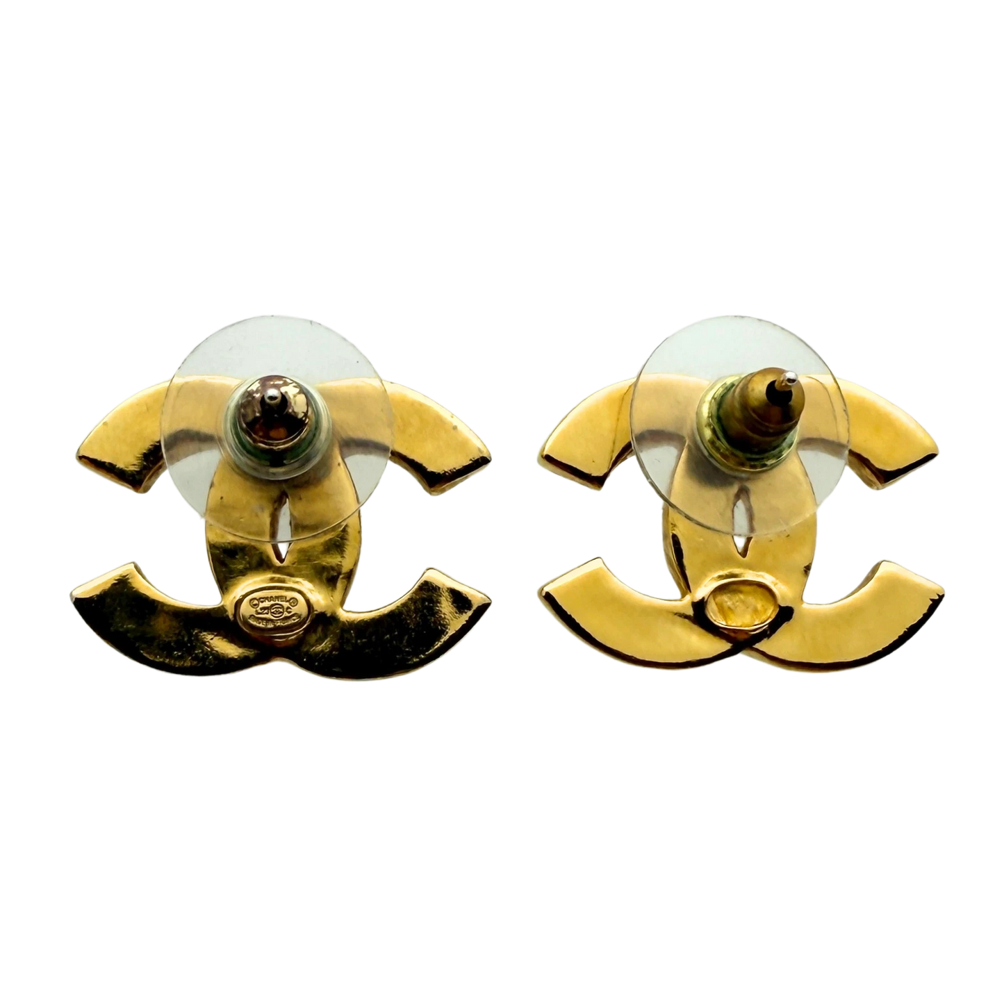 Chanel CC Logo Ohrstecker mit roter Emaille Gold / sehr gut Chanel