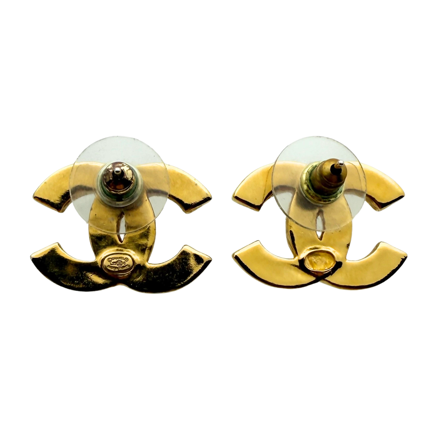 Chanel CC Logo Ohrstecker mit roter Emaille Gold / sehr gut Chanel