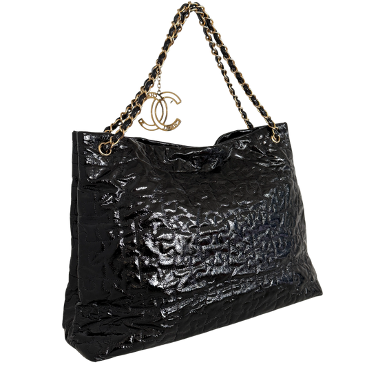 Chanel Puzzle Quilted Patent Tote Bag Schwarz / sehr gut Chanel