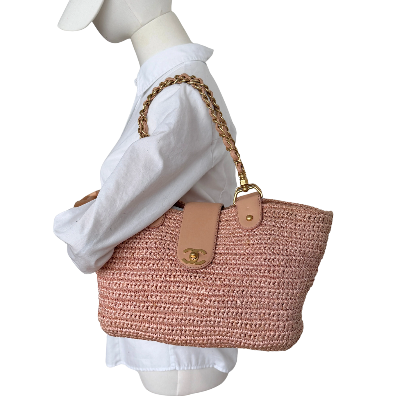 Chanel Raffia Basket Tote Bag light pink / sehr gut Chanel