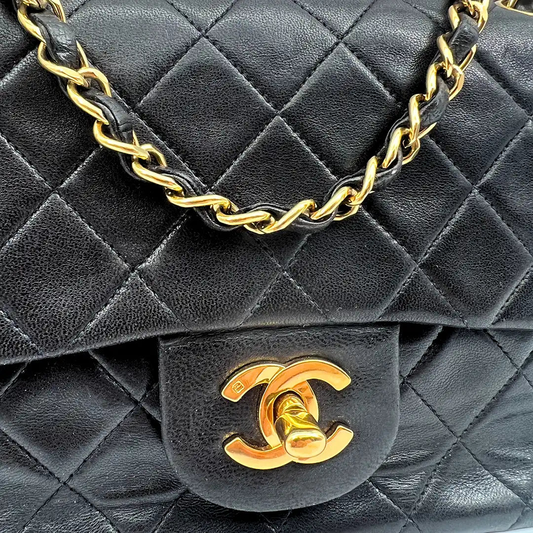 Chanel Timeless Double Flap Small schwarzes Lammleder / sehr gut