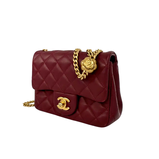 Chanel Timeless Mini Square Pearl Crush Lammleder burgundy / sehr gut Chanel