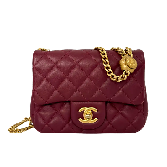 Chanel Timeless Mini Square Pearl Crush Lammleder burgundy / sehr gut Chanel