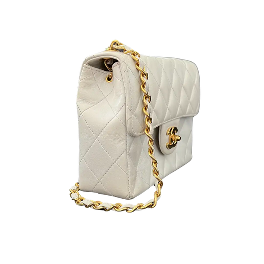 Chanel Timeless Mini Vintage weiss Leder goldene Hardware / gut Echtheitscheck