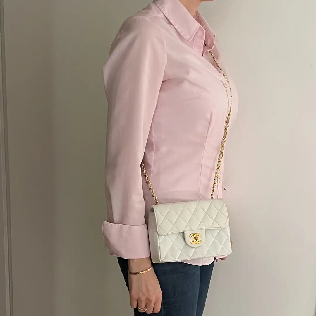 Chanel Timeless Mini Vintage weiss Leder goldene Hardware / gut Echtheitscheck