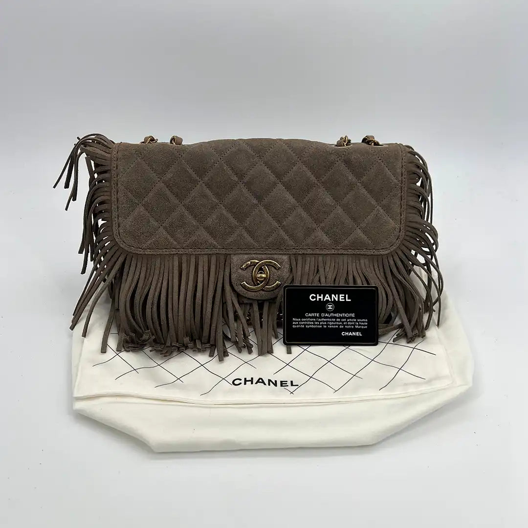 Chanel Timeless Paris-Dallas Fringe Timeless Flap Bag Lammleder grau/taupe / neuwertig Chanel