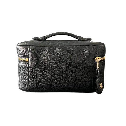 Chanel Nécéssaire Beautycase Schwarz Kaviar Leder Vintage / gut Chanel
