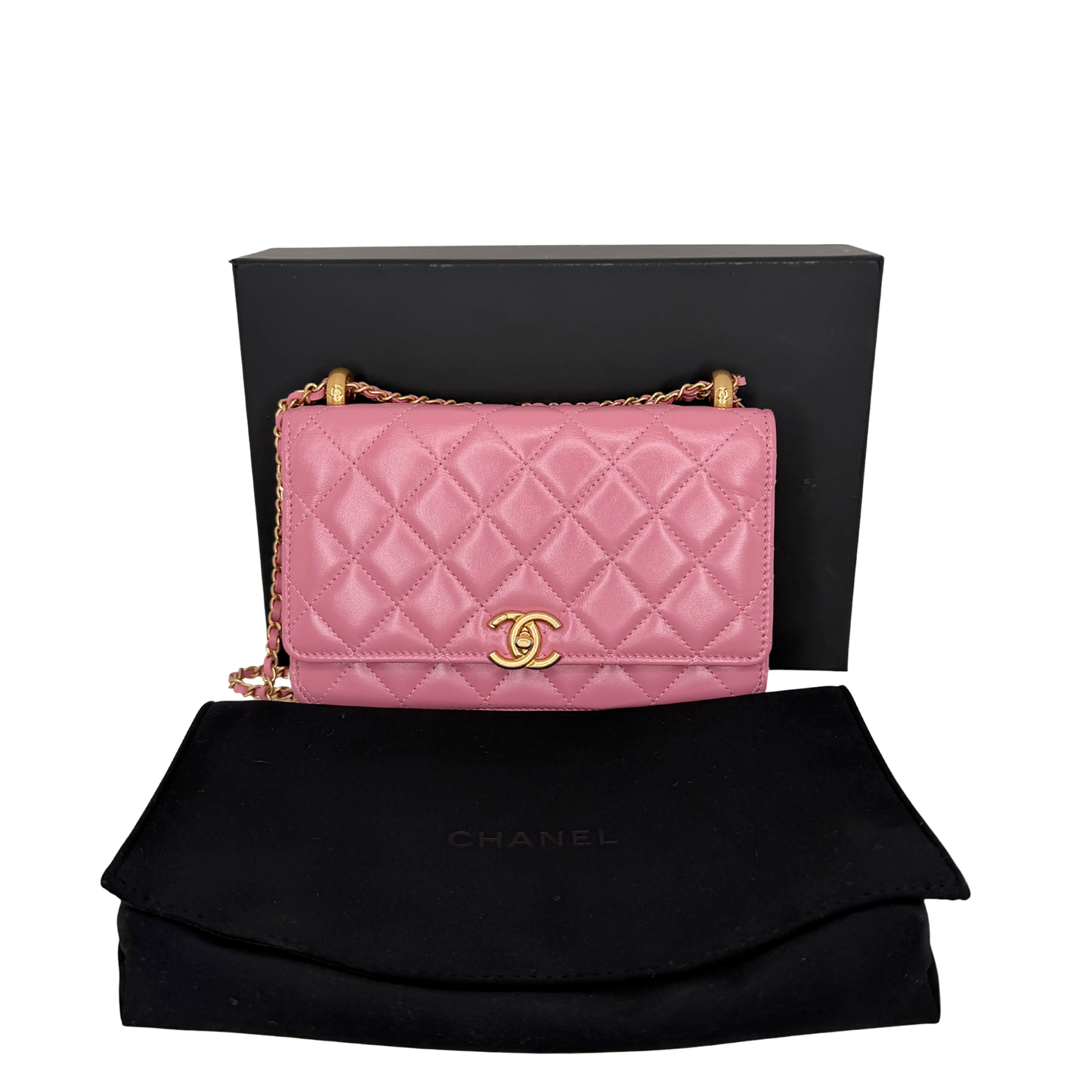 Chanel Wallet on Chain Pink glänzenes Kalbsleder Fullset / Sehr gut Chanel