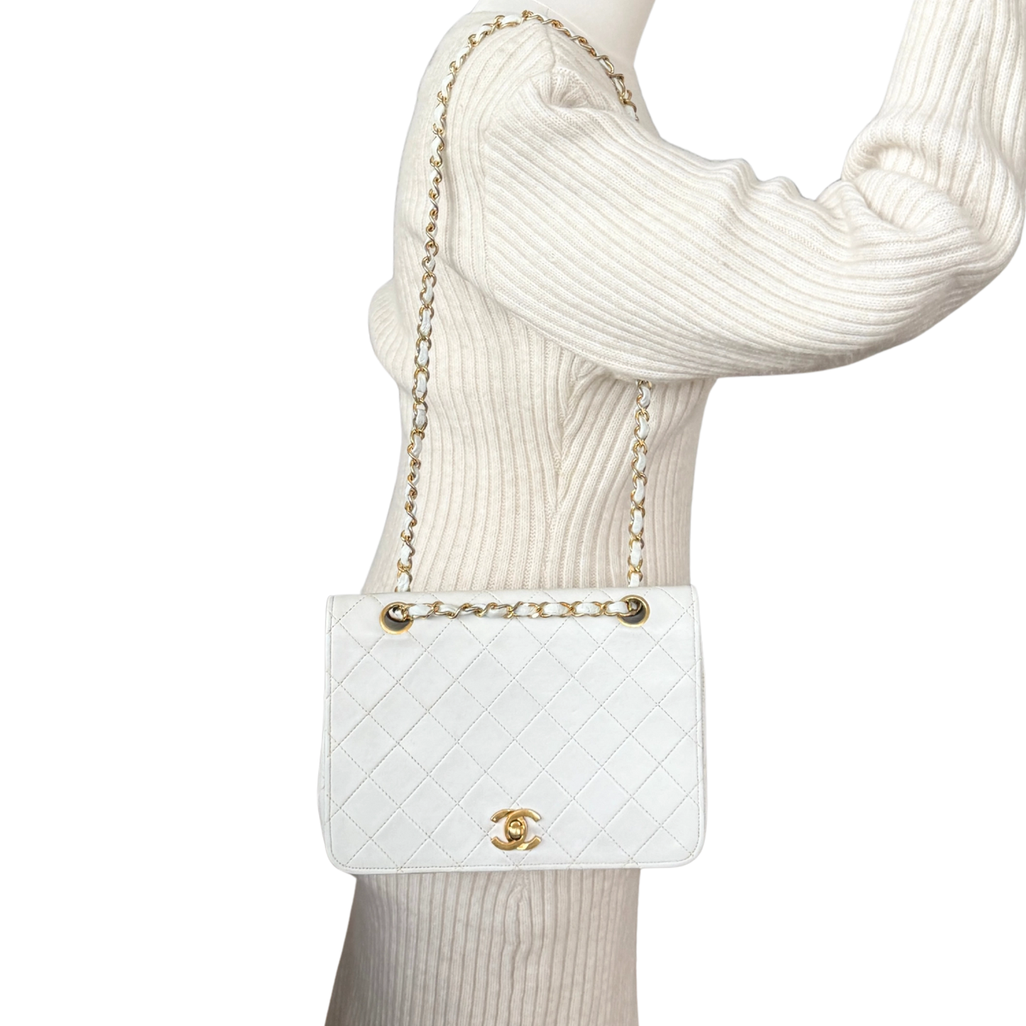 Chanel Timeless Single Flap Small Weiß / akzeptabel Chanel