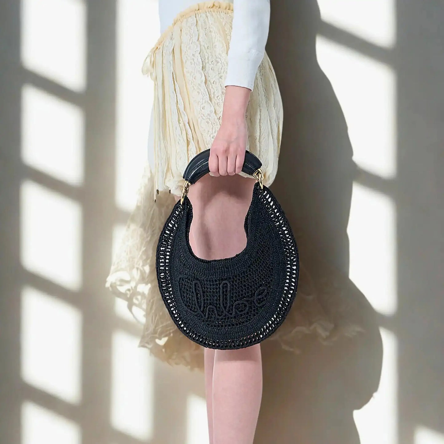 Chloé Summer Banana Hobo Bag aus geflocktenen Fasern schwarz / ungetragen Chloe