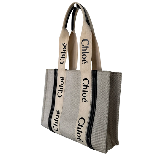 Chloé Woody Tote Bag aus Leinen beige / sehr gut Echtheitscheck