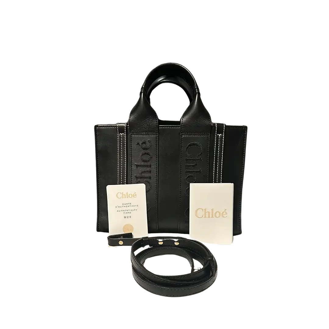 Chloè Woody Tote Bag Shopper small Leder schwarz / sehr gut Chloé