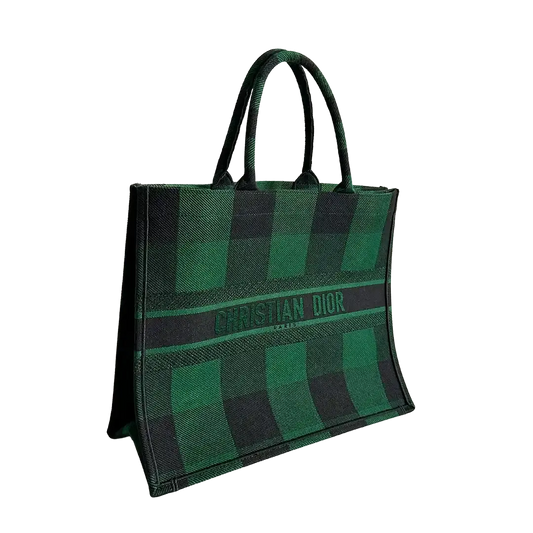 Dior Book Tote Large Check Leaf grün / schwarz / sehr gut Dior