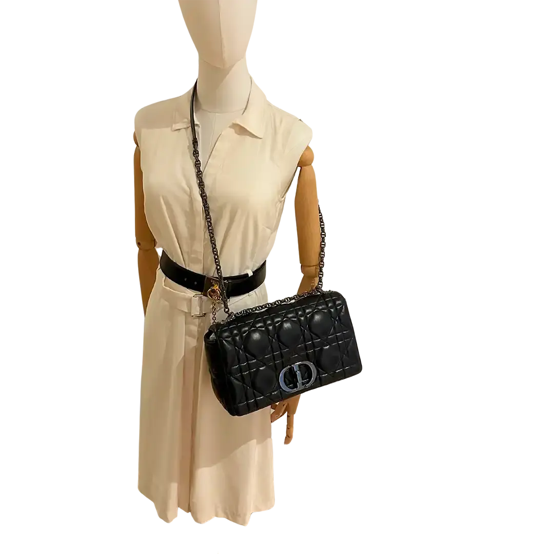 Dior CARO Tasche mittelgroß schwarz Leder Gun Metal / sehr gut Dior