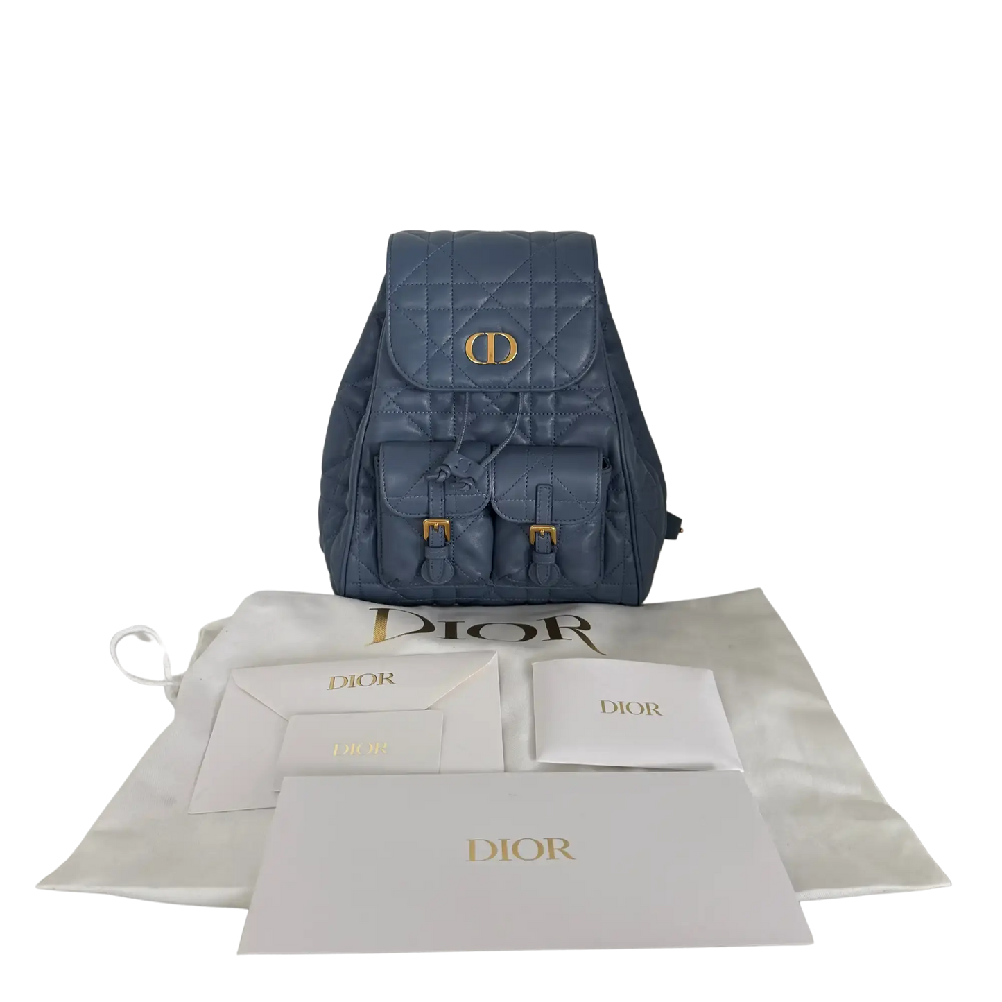 Dior Medium Caro Rucksack Denim blue Macrocannage Lammleder / neuwertig Dior