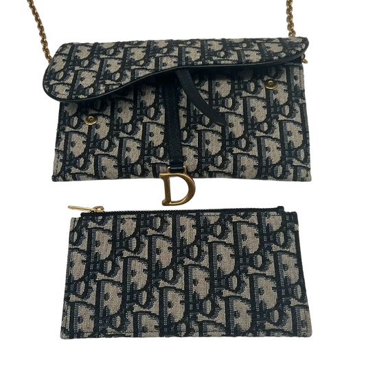 Dior Saddle Portmonnaie Langformat mit Kette Jacquard Blau / sehr gut Dior