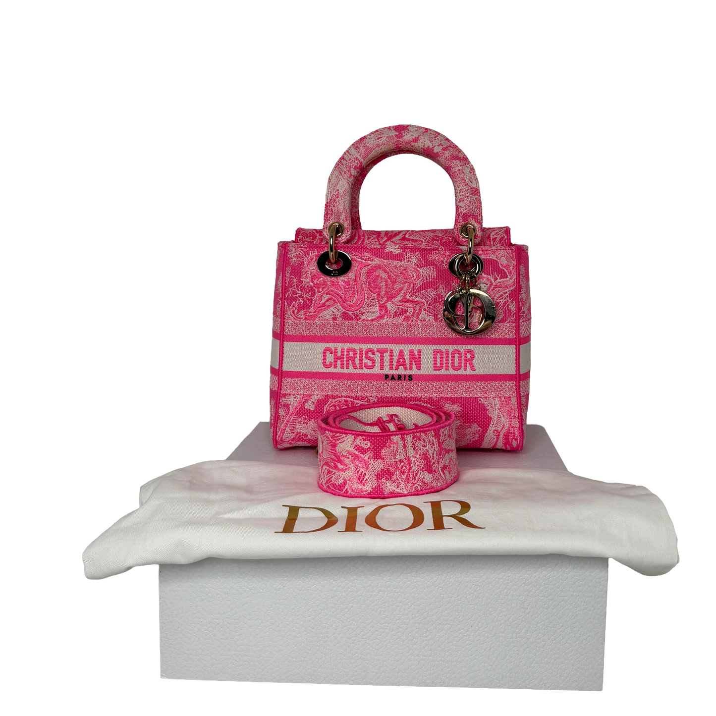 Dior Lady D-Lite Medium Toile de Jouy fluoreszierendes Pink Fullset Dior
