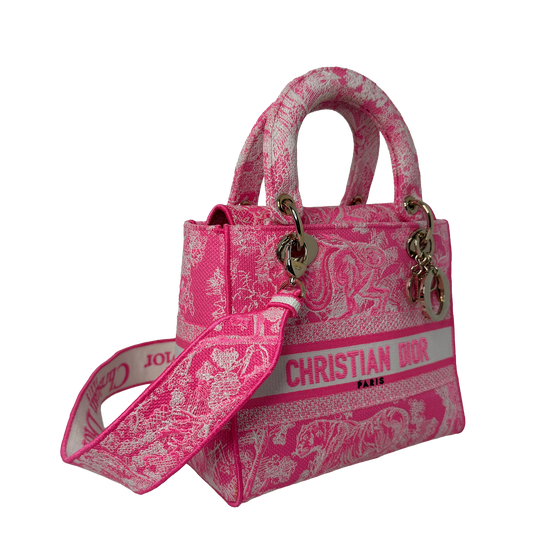 Dior Lady D-Lite Medium Toile de Jouy fluoreszierendes Pink Fullset Dior