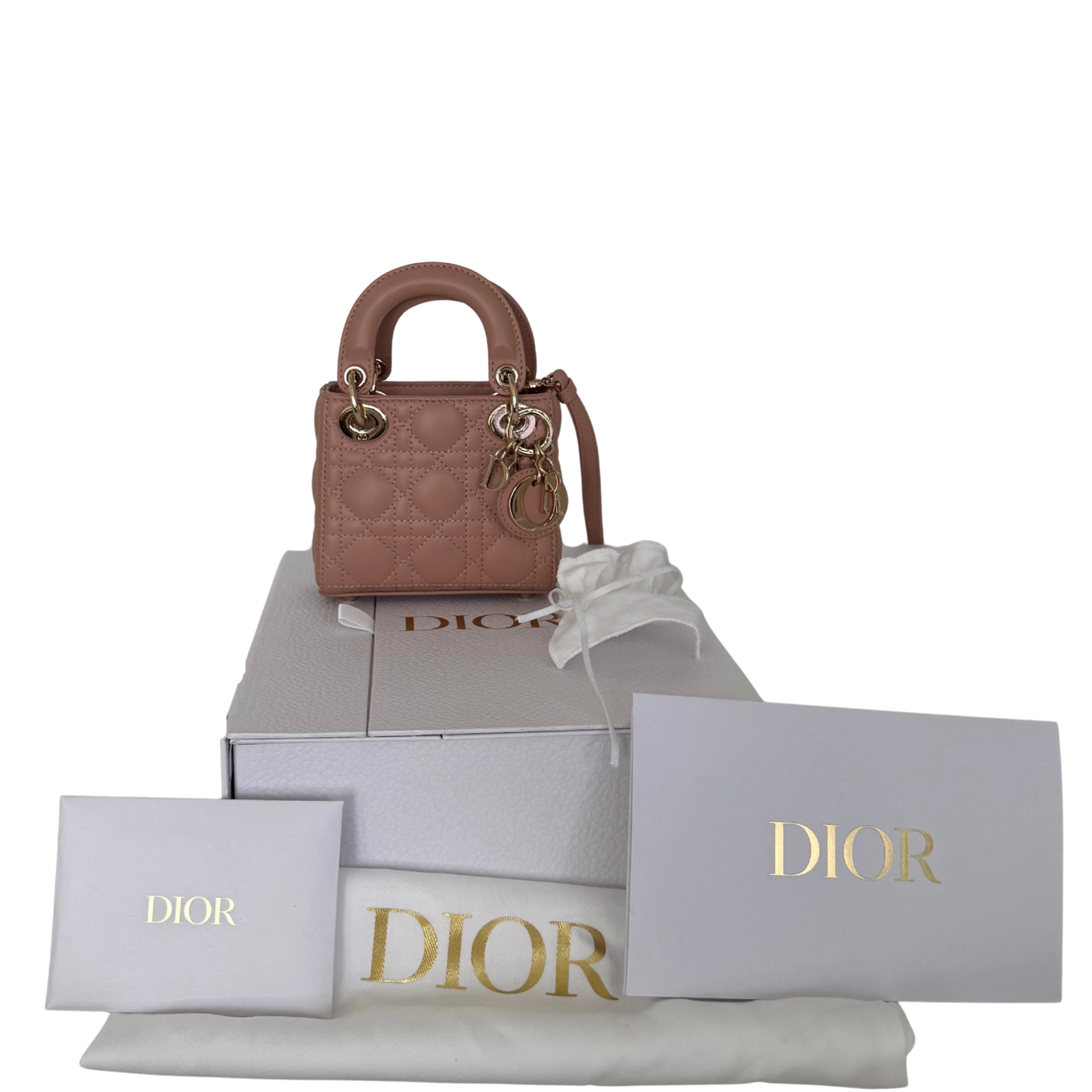 Lady Dior Microtasche Cannage Lammleder Rose de Vents / sehr gut Dior