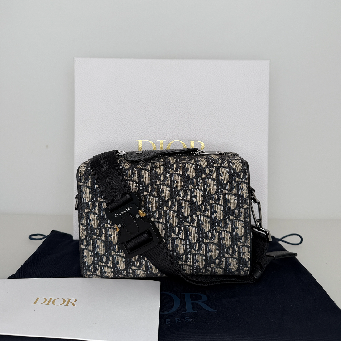Christian Dior Blue Oblique Canvas Dior Lingot Pouch Fullset / neuwertig Dior