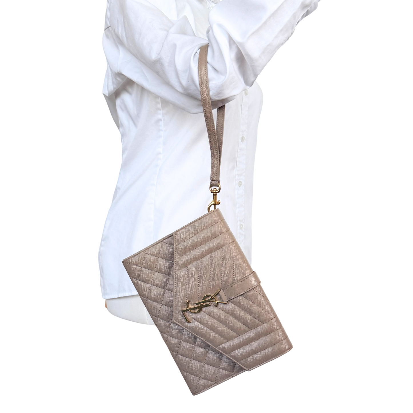 Saint Laurent Envelope Tasche mit Überschlag Dark Beige / neuwertig Saint Laurent