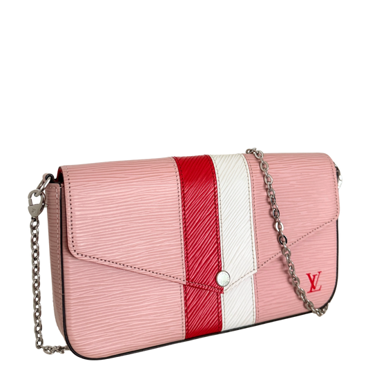 Louis Vuitton Pochette Félicie Umhängetasche Epi-Leder Stripes Rosa Fullset / sehr gut Louis Vuitton
