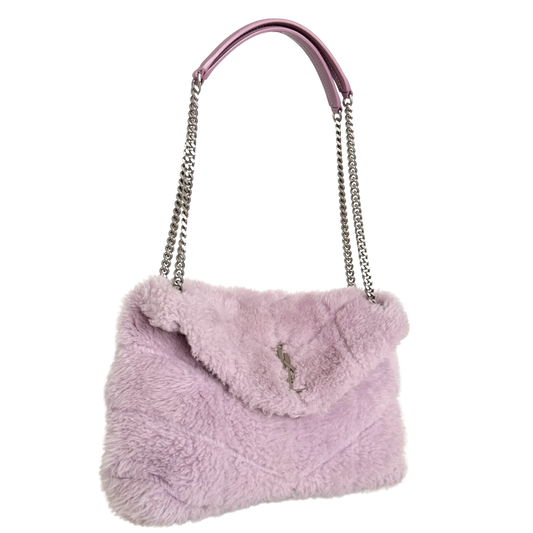 Saint Laurent Loulou Puffer Small Shearling Schultertasche Flieder / sehr gut Saint Laurent