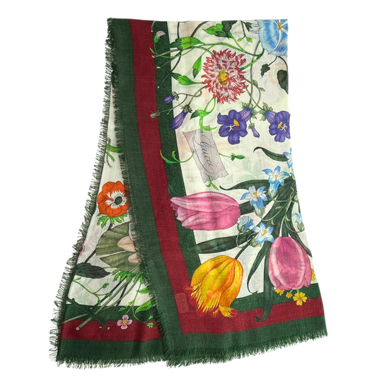 Gucci Vierecktuch mit Flora-Print Bunt / neuwertig Gucci