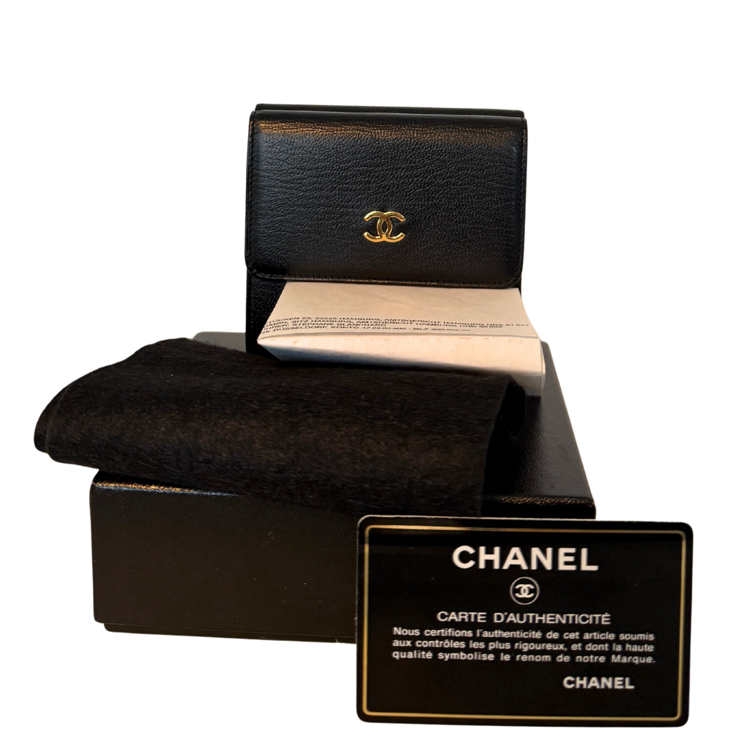 Chanel Coco Mark Tri-Fold Geldbörse Schwarz / neuwertig