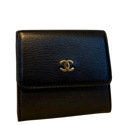 Chanel Coco Mark Tri-Fold Geldbörse Schwarz / neuwertig