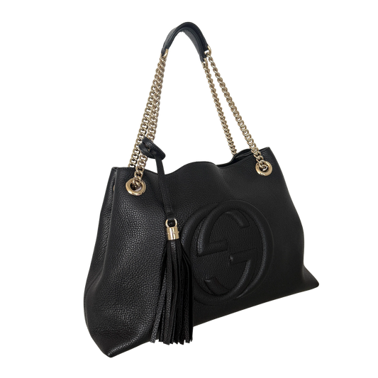 Gucci Soho Medium Double Chain Schultertasche Schwarz / neuwertig Gucci