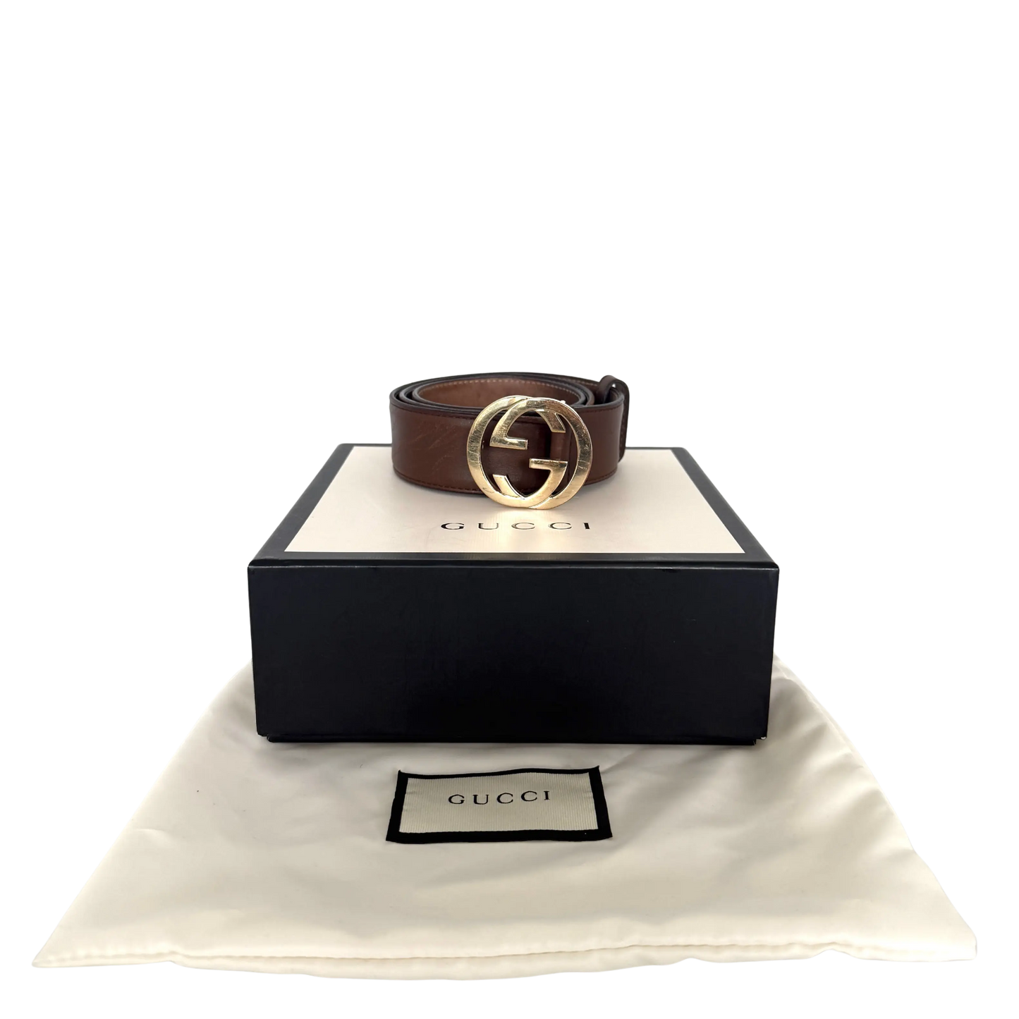 Gucci GG Buckle Ledergürtel Braun 75cm / akzeptabel Gucci