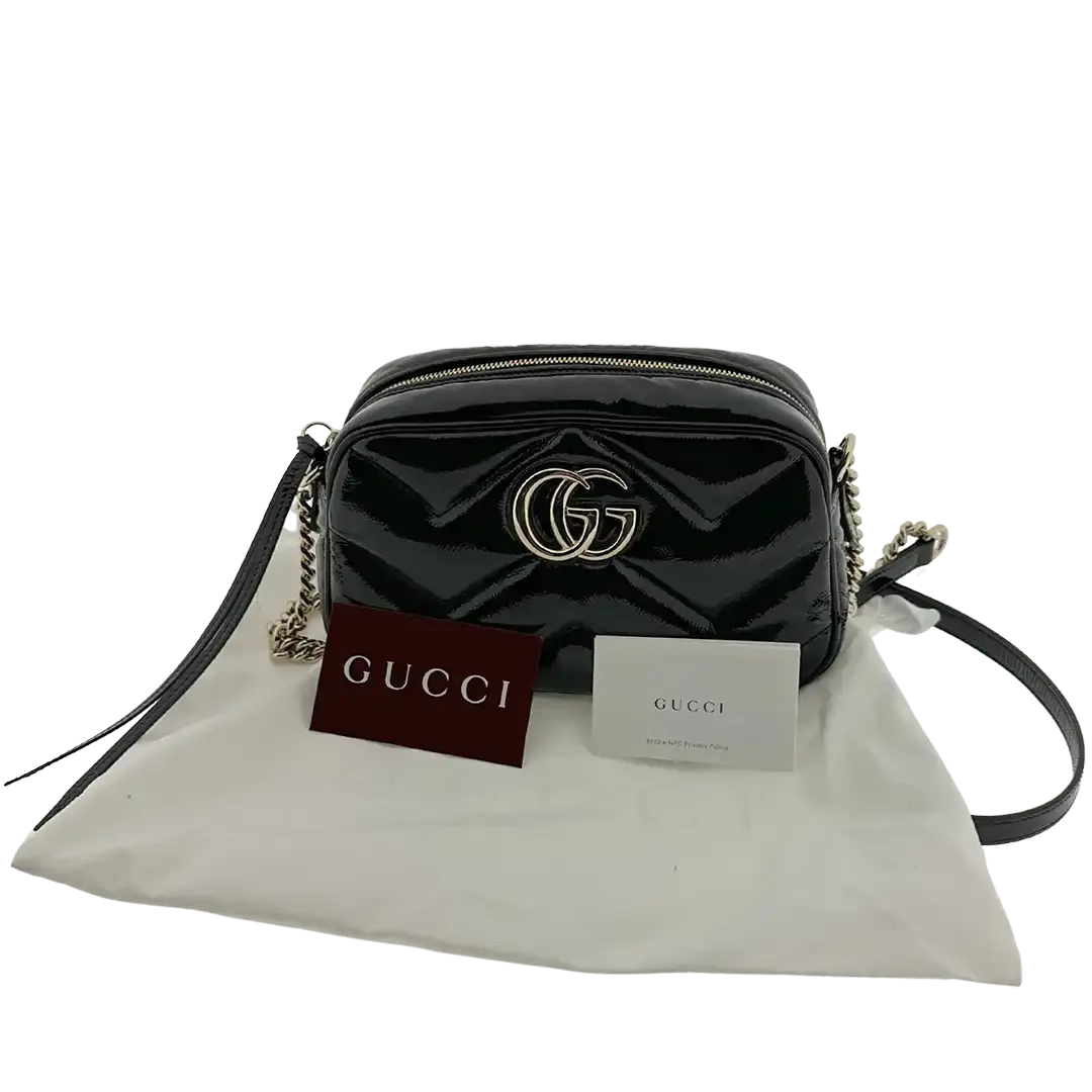 Gucci GG Marmont schwarz Lackleder Small / neuwertig Gucci