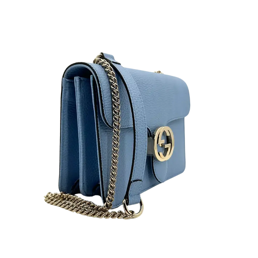 Gucci Interlocking G Small Schultertasche hellblau Leder / neuwertig Gucci