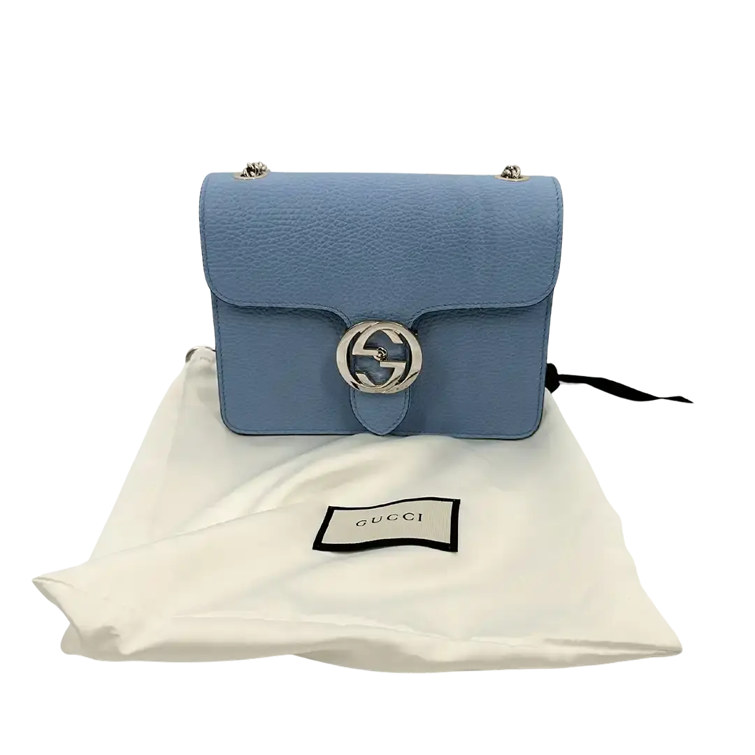 Gucci Interlocking G Small Schultertasche hellblau Leder / neuwertig Gucci