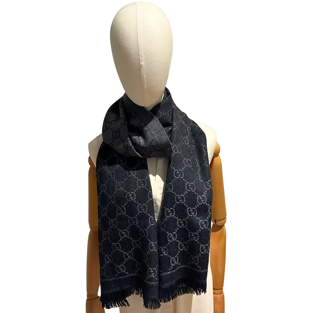 Gucci Schal GG aus Woll-Jacquard anthrazit / sehr gut. Gucci