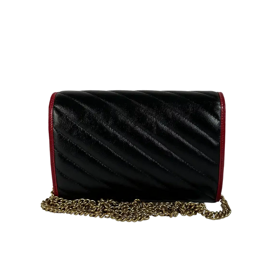 Gucci Torchon GG Marmont Wallet on Chain rot schwarz Leder / neuwertig Gucci