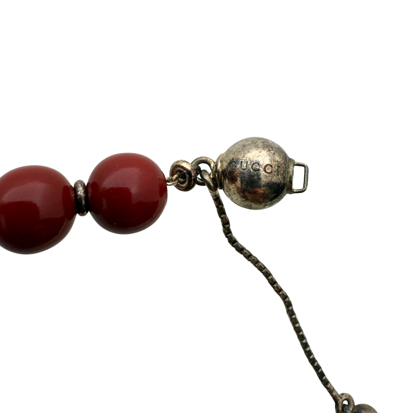 Gucci San Valentino Sterling Silber Holzperlen Armband Bordeauxrot / neuwertig Gucci