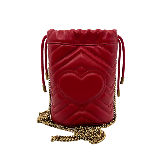 Gucci GG Marmont Leder Mini Bucket rot / neuwertig Gucci