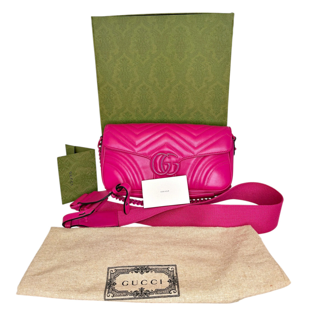 Gucci GG Marmont Matelassé Schultertasche Fuchsia Pink Full Set Gucci
