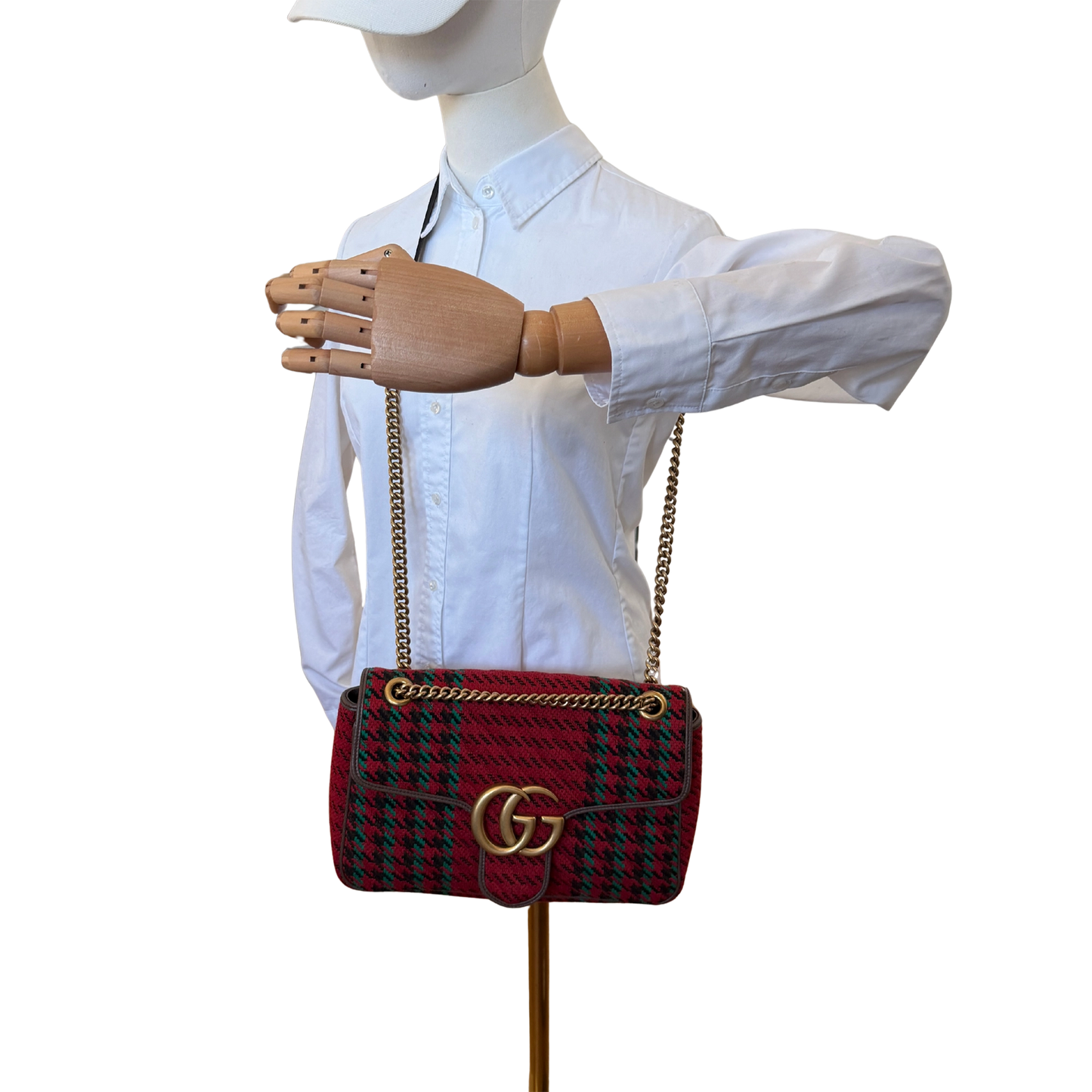 Gucci GG Marmont Woll-Tweed Karomuster rot/ grün / neuwertig Gucci