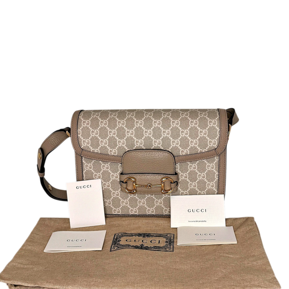Gucci Horsebit 1955 Small Shoulder Bag GG Supreme Beige Weiß Gold Gucci