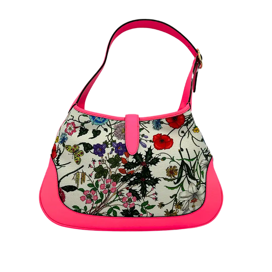 Gucci Jackie Flora Medium Hobo Bag Neon Pink / sehr gut Gucci