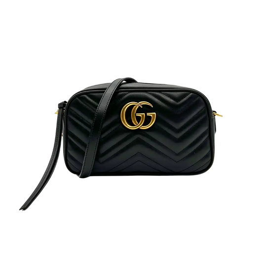 Gucci GG Marmont Kamera-Schultertasche schwarz / neuwertig Echtheitscheck