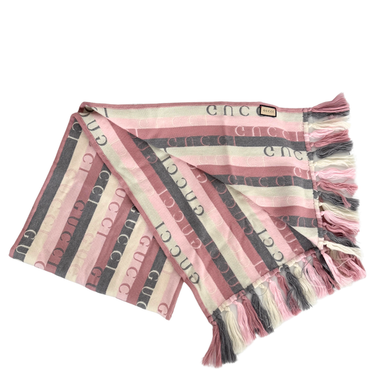 Gucci Gestreifter Schal aus Wolle Grau Rosa / neuwertig Gucci