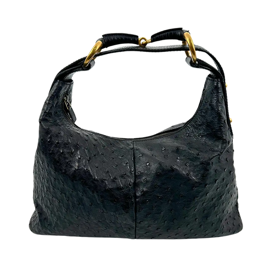 Gucci Horsebit Hobo Bag Ostrich Straußenleder schwarz / neuwertig Gucci