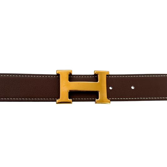 Hermès Gürtelschließe H und Wendbarer Gürtelriemen Braun Schwarz 70cm / sehr gut Hermès