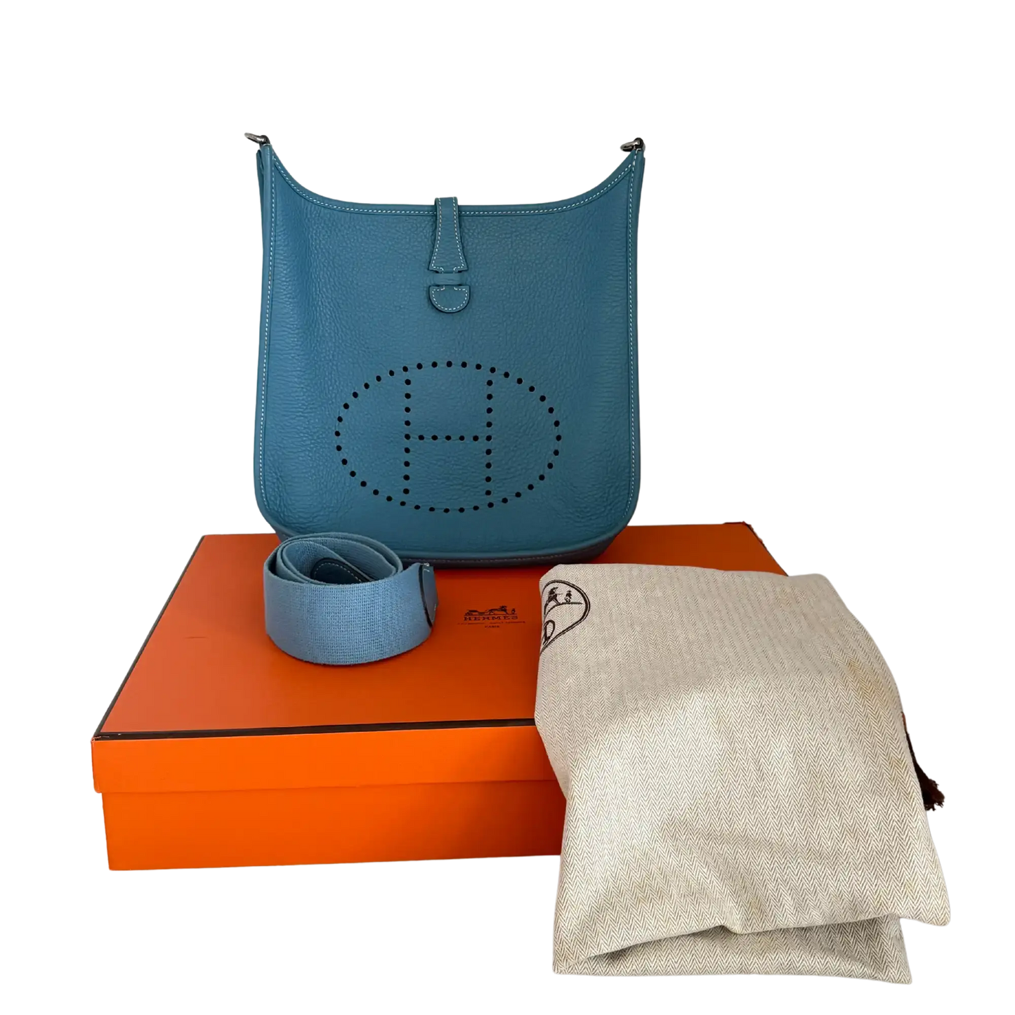 Hermès Evelyne III 29 blau Clemence Palladium Fullset 2010 / sehr gut Hermès