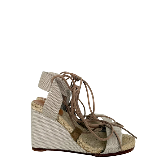 Hermès Keilsandalen mit Schnürung beige Größe 37 / sehr gut Hermès