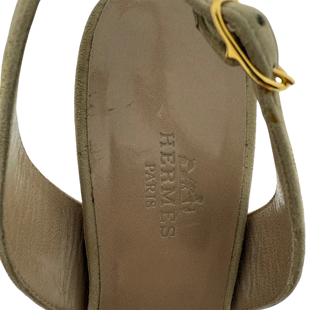 Hermès Premières Sandalen aus Veloursleder beige gold Größe 37 / sehr gut Hermès